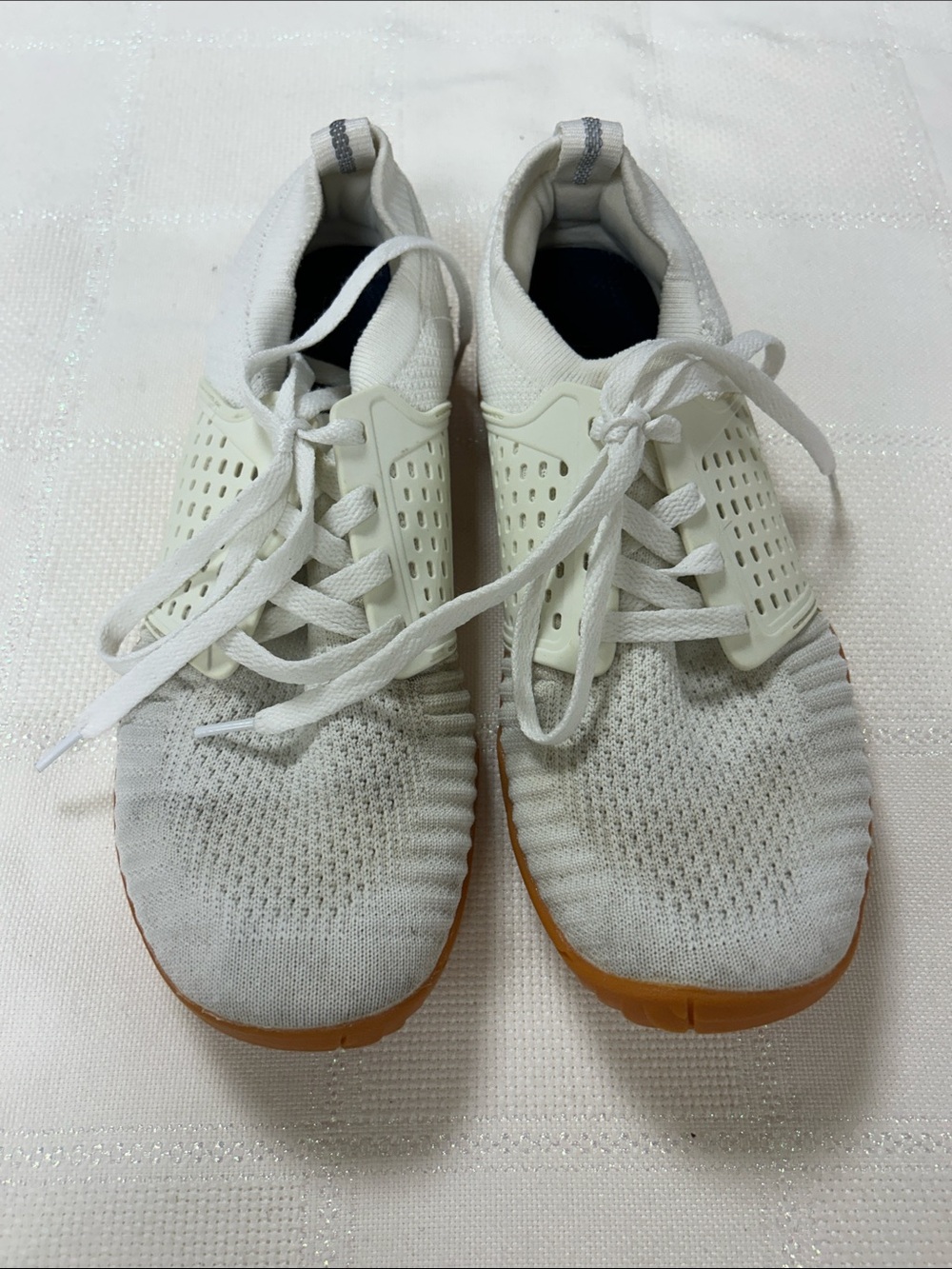 WHITIN White Knit Athletic Sneakers with Gum Outsole